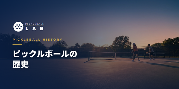 夕暮れのコートでピックルボールを楽しむ人々。ピックルボールの歴史と発祥を紹介するイメージ