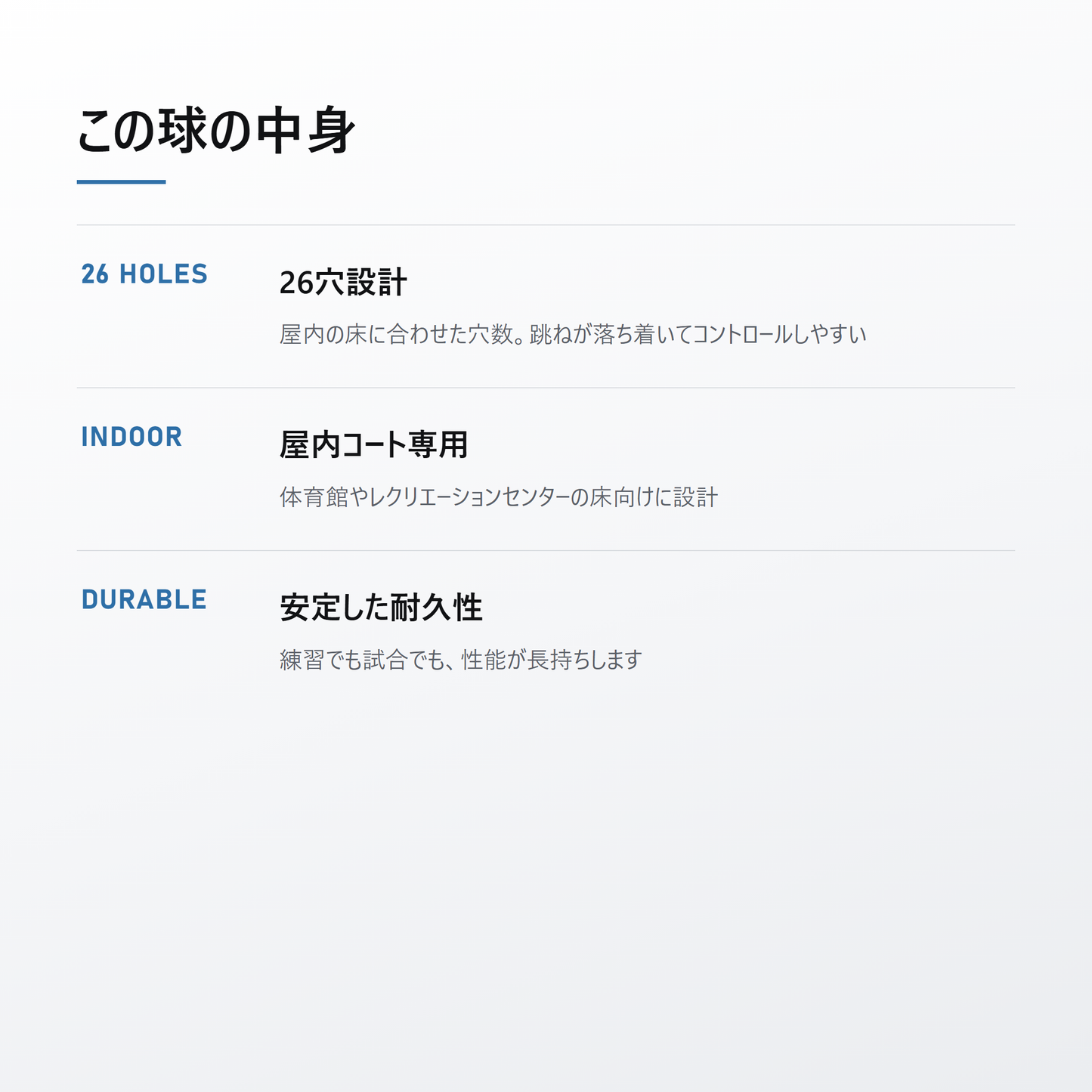 JOOLA ヨーラ プリモ インドアプラス 3個入 features