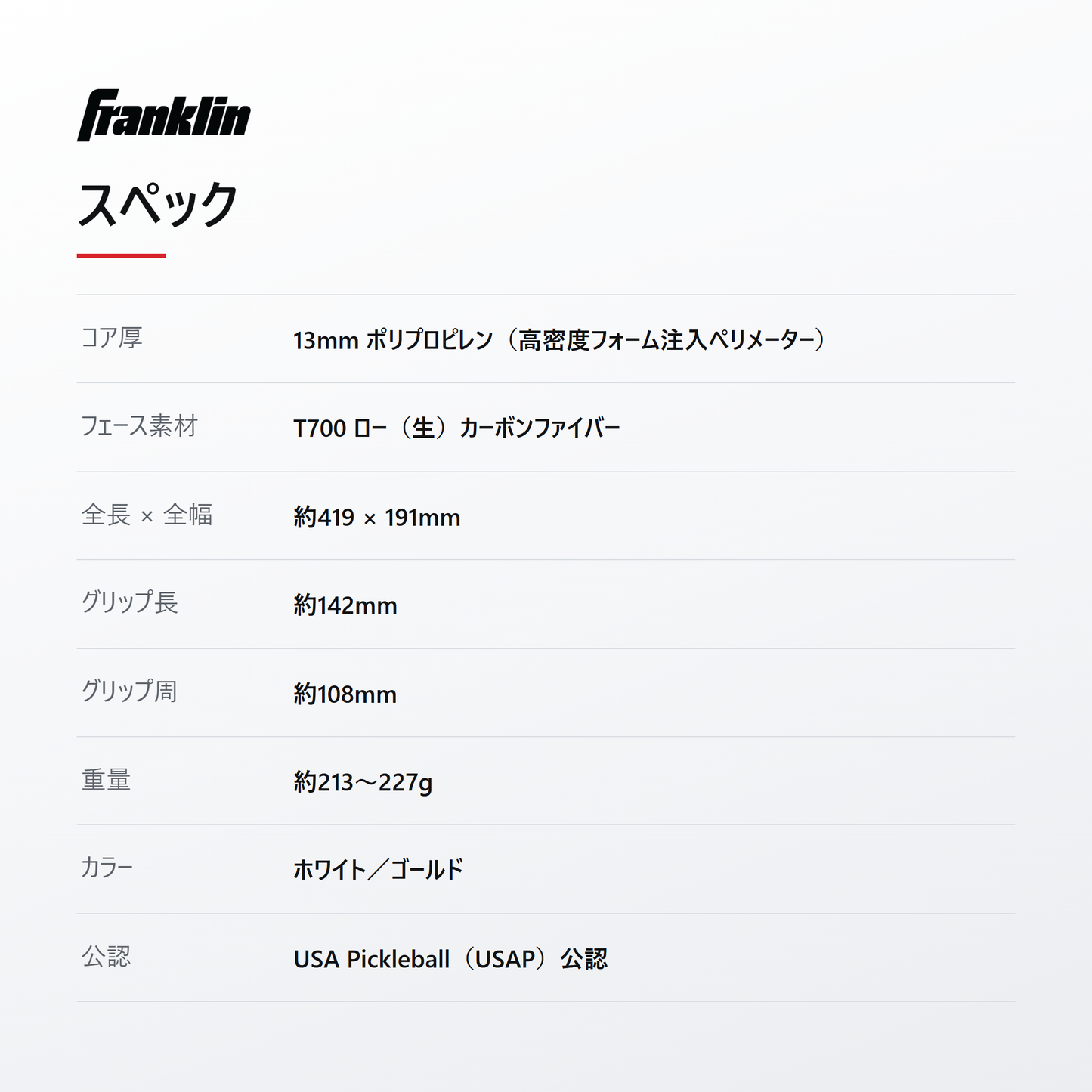 Franklin フランクリン Signature Pro Series 13mm ピックルボール パドル spec