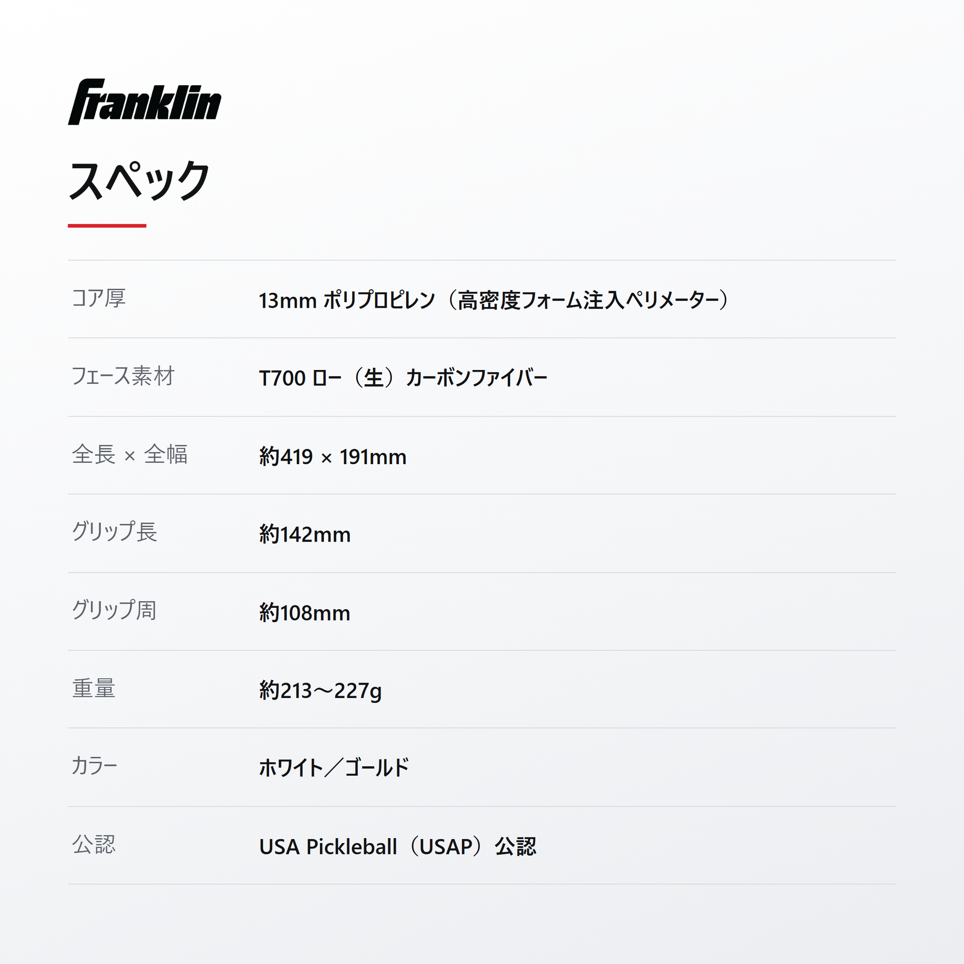 Franklin フランクリン Signature Pro Series 13mm ピックルボール パドル spec