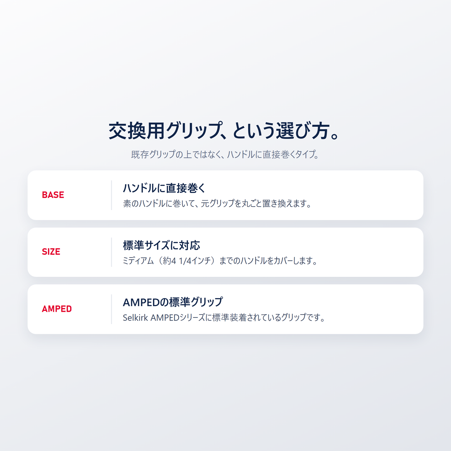 コンフォートグリップは素のハンドルに直接巻いて元グリップを置き換える AMPEDシリーズの標準グリップ