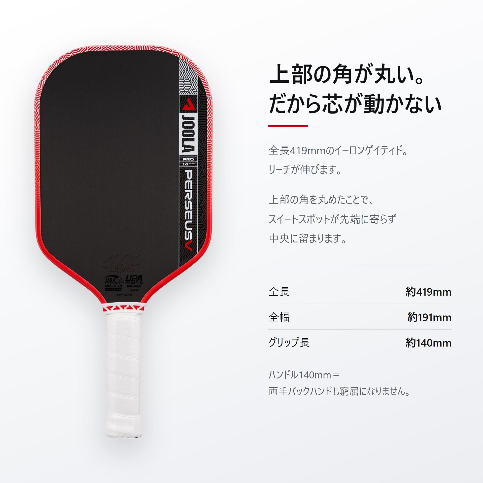 上部の角が丸いイーロンゲイティド形状。全長419mm・全幅191mm