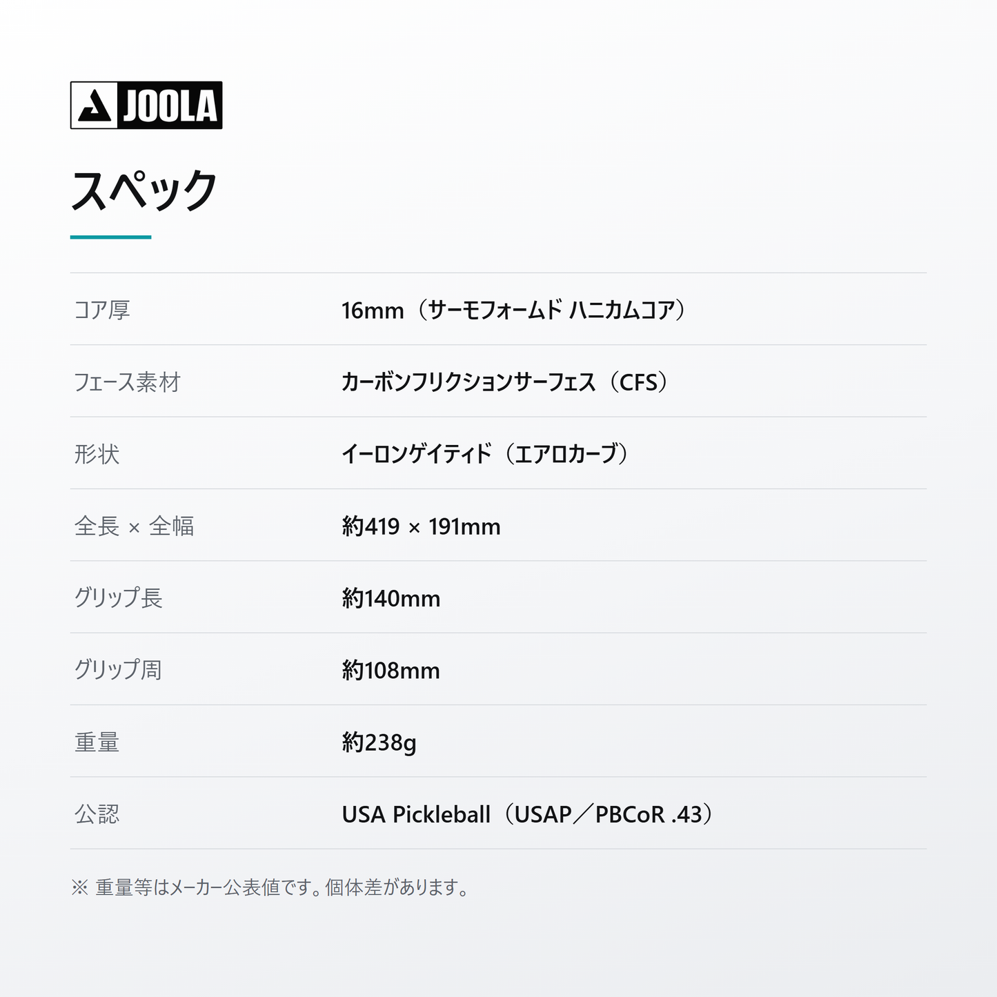 JOOLA ヨーラ ハイペリオン CFS 16mm ピックルボール パドル spec