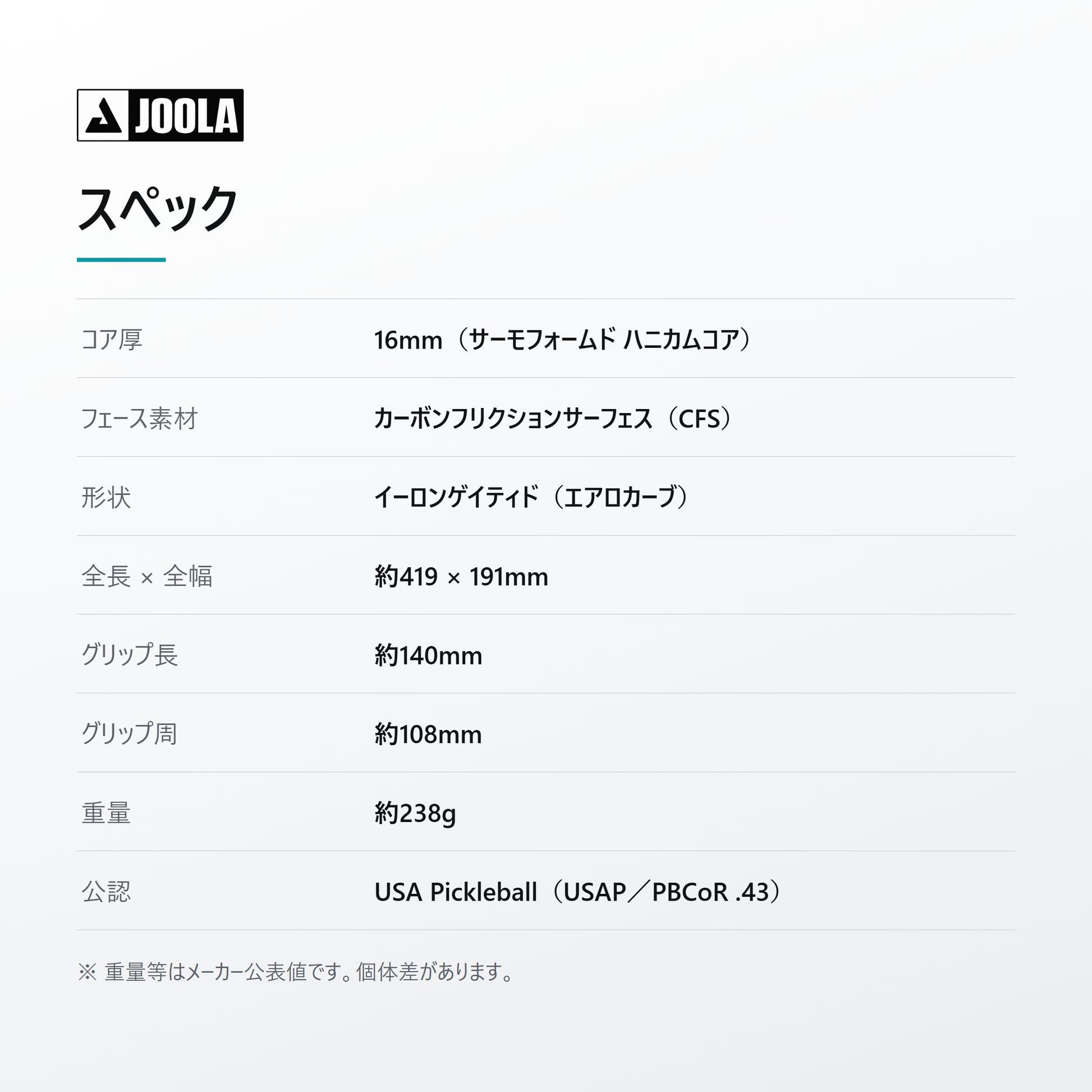 JOOLA ヨーラ ハイペリオン CFS 16mm ピックルボール パドル spec