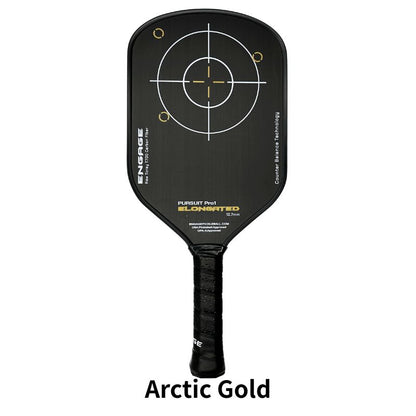 Arctic Goldのフェイス面。黒地に白いターゲット柄とゴールドのアクセントが入り、PURSUIT Pro1 ELONGATED 12.7mmとUSAP・UPA-A認定の表記が見える