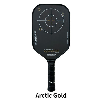 Arctic Goldの12.7mm。黒いフェイスに白のターゲット状グラフィックと金色のINNOVATIONロゴ、黒のグリップ。