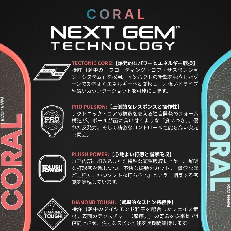 シックスゼロ Coral Hybrid 16mm ピックルボール パドル コーラル ハイブリッド